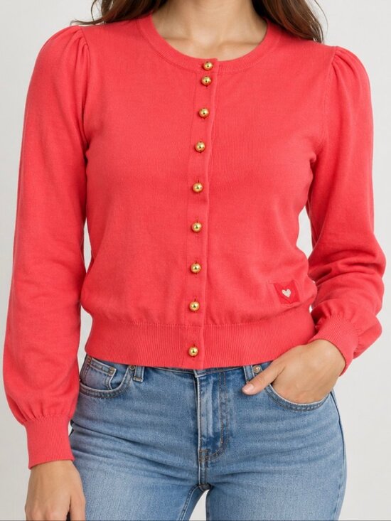 Anna Sui Sweaters - Anna Sui Dolly Girl Coral Cardigan | Size S